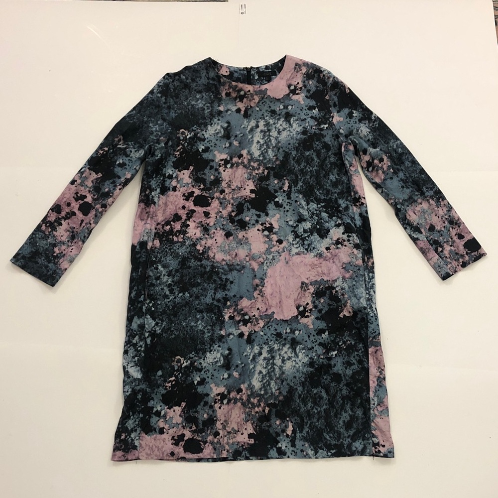 COS 12 Dress Abstract Long Sleeve Pockets zipper Pink Blue Excellent Condition